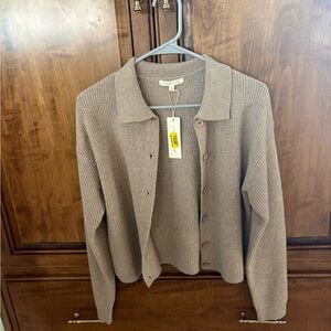 Tan Ribbed Button-Up Cardigan